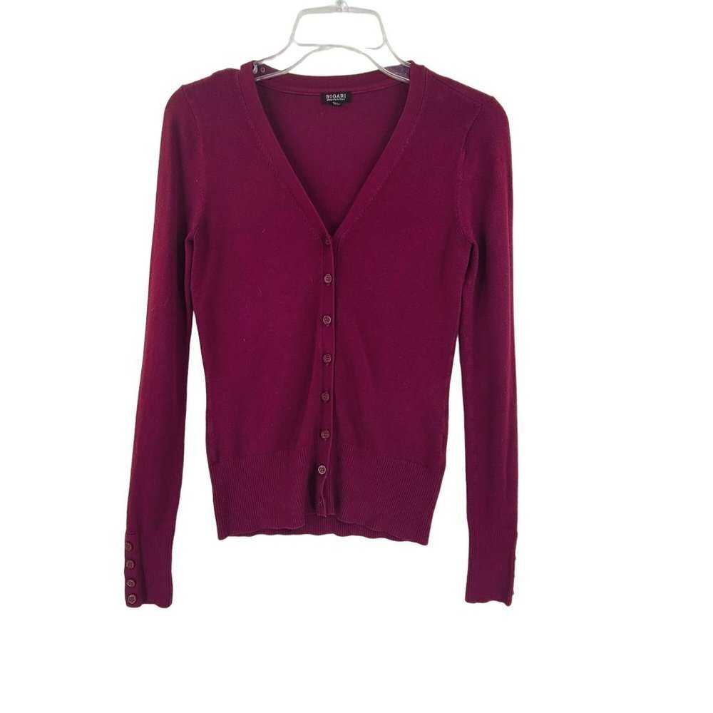 Bogari Women's Knit Long Sleeve Button Down Cardigan Maroon Size S